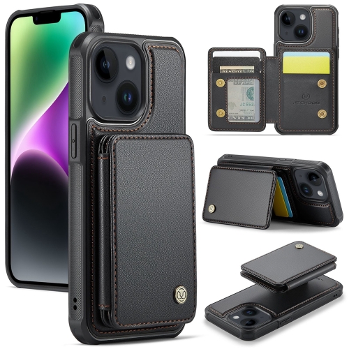 

For iPhone 14 JEEHOOD J05 Business Magnetic Style RFID Leather Phone Case(Black)