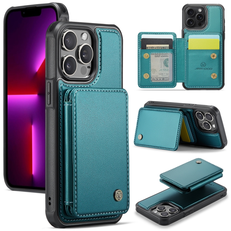 

For iPhone 13 Pro JEEHOOD J05 Business Magnetic Style RFID Leather Phone Case(Blue Green)
