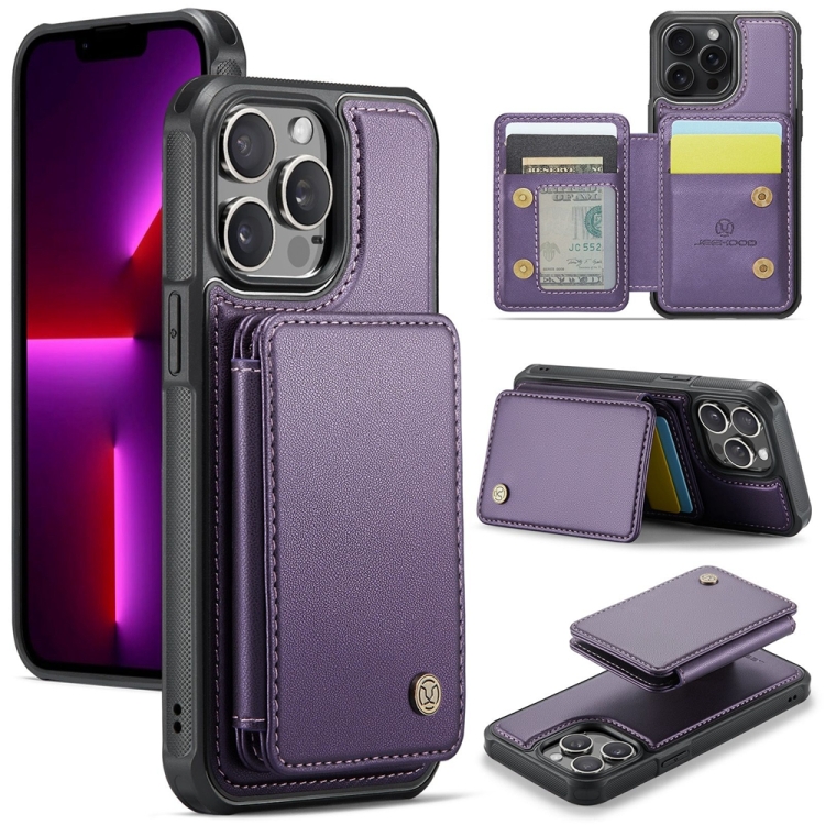 

For iPhone 13 Pro Max JEEHOOD J05 Business Magnetic Style RFID Leather Phone Case(Purple)