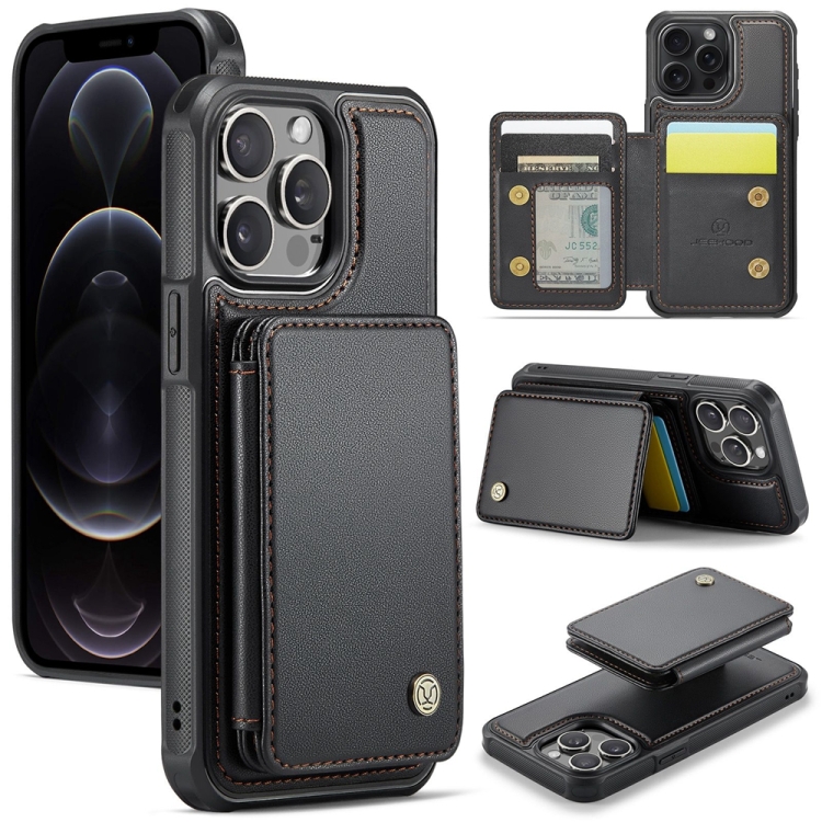 

For iPhone 12 Pro Max JEEHOOD J05 Business Magnetic Style RFID Leather Phone Case(Black)