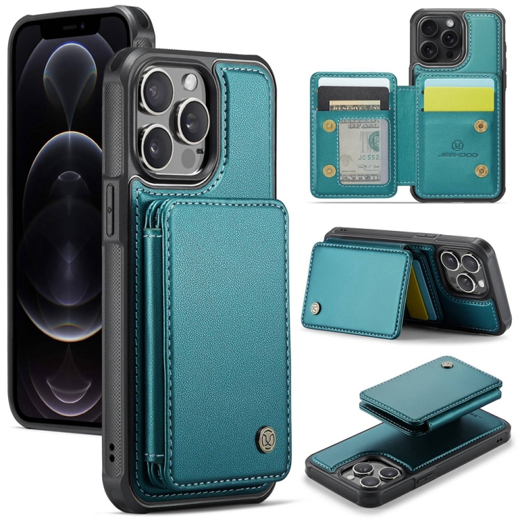 

For iPhone 12 Pro Max JEEHOOD J05 Business Magnetic Style RFID Leather Phone Case(Blue Green)