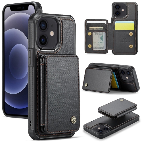 

For iPhone 12 / 12 Pro JEEHOOD J05 Business Magnetic Style RFID Leather Phone Case(Black)