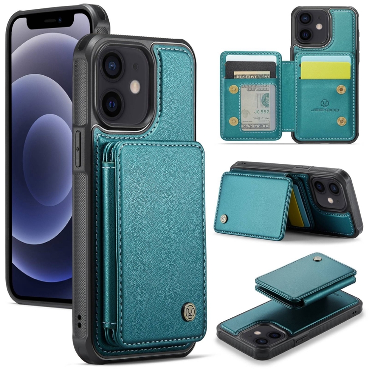 

For iPhone 12 / 12 Pro JEEHOOD J05 Business Magnetic Style RFID Leather Phone Case(Blue Green)