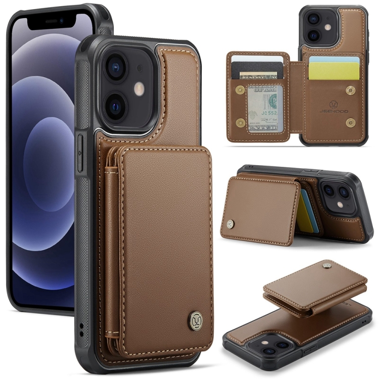 

For iPhone 12 / 12 Pro JEEHOOD J05 Business Magnetic Style RFID Leather Phone Case(Brown)