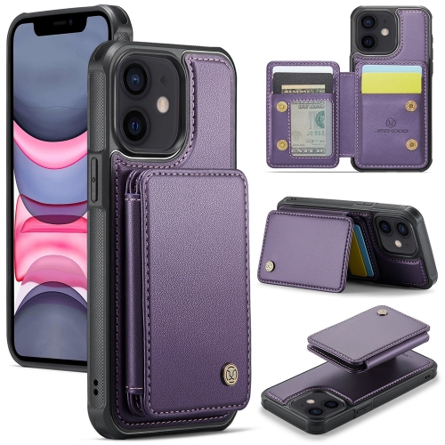 

For iPhone 11 JEEHOOD J05 Business Magnetic Style RFID Leather Phone Case(Purple)