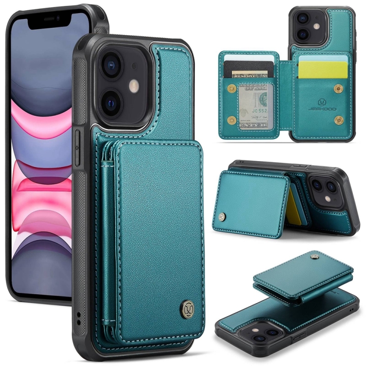 

For iPhone 11 JEEHOOD J05 Business Magnetic Style RFID Leather Phone Case(Blue Green)
