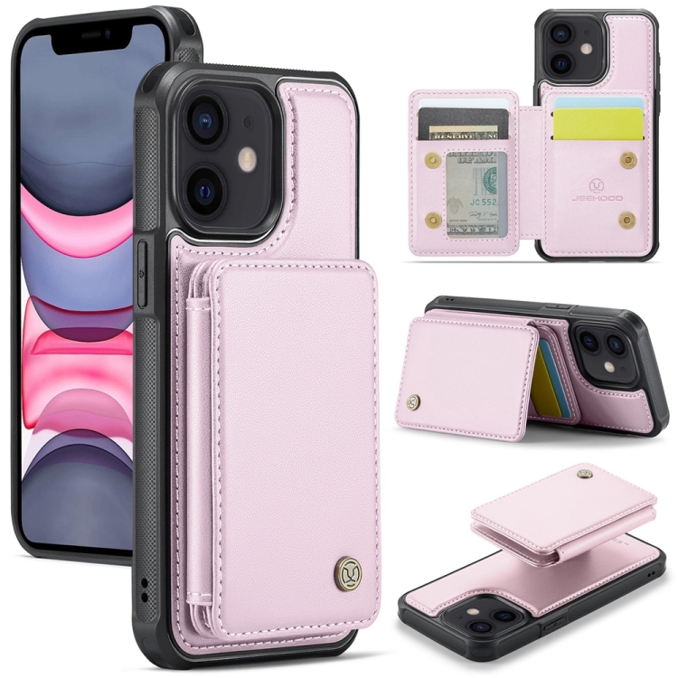 

For iPhone 11 JEEHOOD J05 Business Magnetic Style RFID Leather Phone Case(Pink)