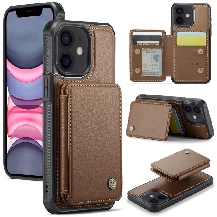 

For iPhone 11 JEEHOOD J05 Business Magnetic Style RFID Leather Phone Case(Brown)