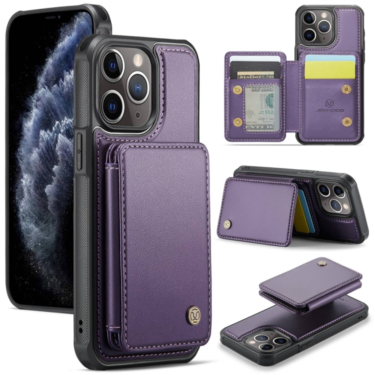 

For iPhone 11 Pro Max JEEHOOD J05 Business Magnetic Style RFID Leather Phone Case(Purple)