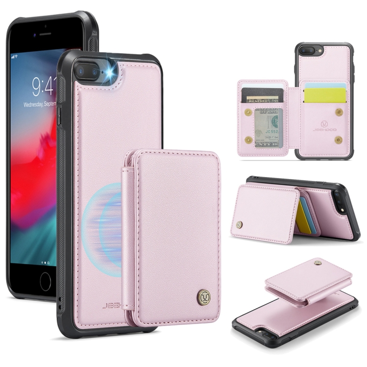 

For iPhone 8 Plus / 7 Plus / 6 Plus JEEHOOD J05 Business Magnetic Style RFID Leather Phone Case(Pink)