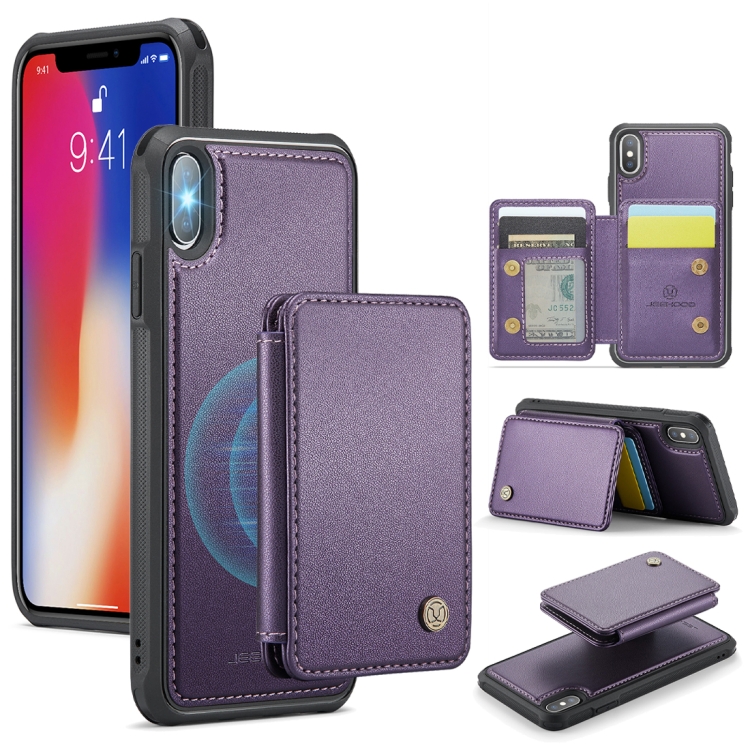 

For iPhone X / XS JEEHOOD J05 Business Magnetic Style RFID Leather Phone Case(Purple)