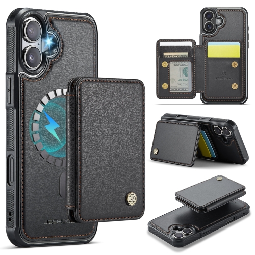 

For iPhone 16 JEEHOOD J05 Business Magnetic Style RFID Leather Phone Case(Black)