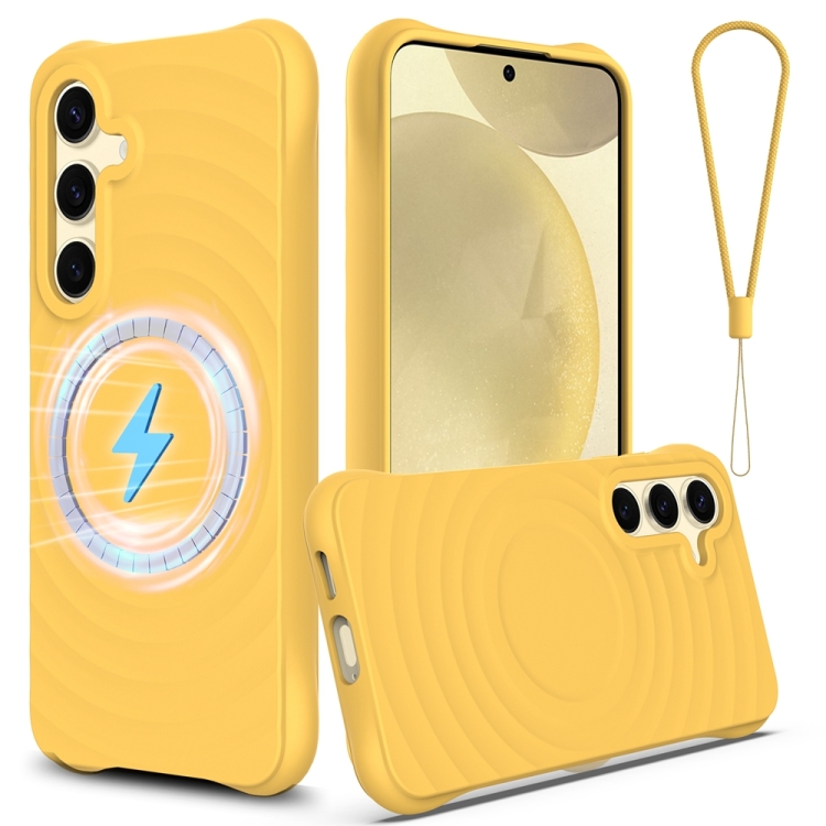 

For Samsung Galaxy S24+ 5G Wave Texture MagSafe Magnetic Liquid Silicone Phone Case(Yellow)