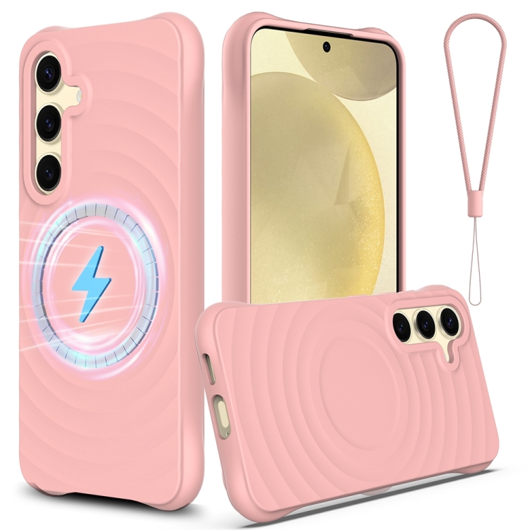 

For Samsung Galaxy S24+ 5G Wave Texture MagSafe Magnetic Liquid Silicone Phone Case(Pink)