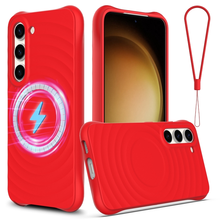 

For Samsung Galaxy S23 5G Wave Texture MagSafe Magnetic Liquid Silicone Phone Case(Red)