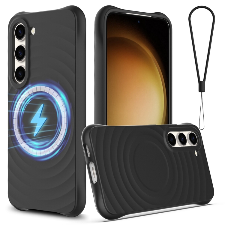 

For Samsung Galaxy S23+ 5G Wave Texture MagSafe Magnetic Liquid Silicone Phone Case(Black)