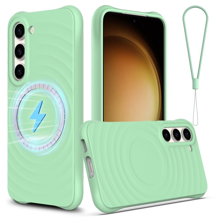 

For Samsung Galaxy S23+ 5G Wave Texture MagSafe Magnetic Liquid Silicone Phone Case(Green)