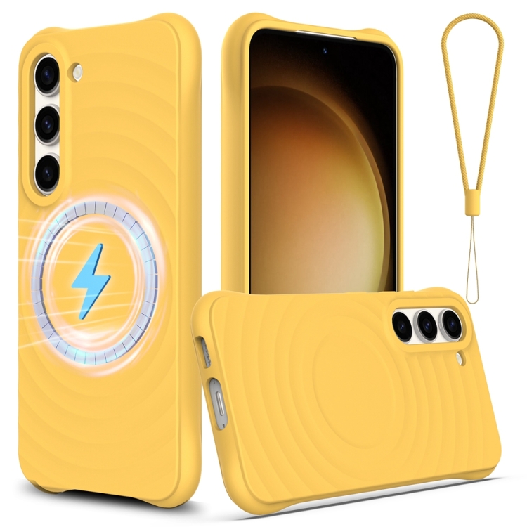 

For Samsung Galaxy S23+ 5G Wave Texture MagSafe Magnetic Liquid Silicone Phone Case(Yellow)