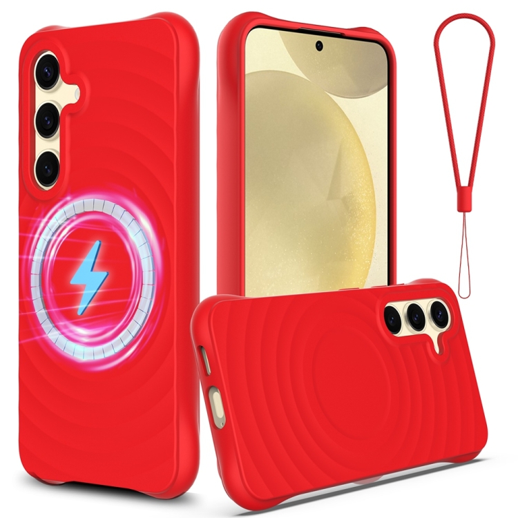 

For Samsung Galaxy S24 FE 5G Wave Texture MagSafe Magnetic Liquid Silicone Phone Case(Red)