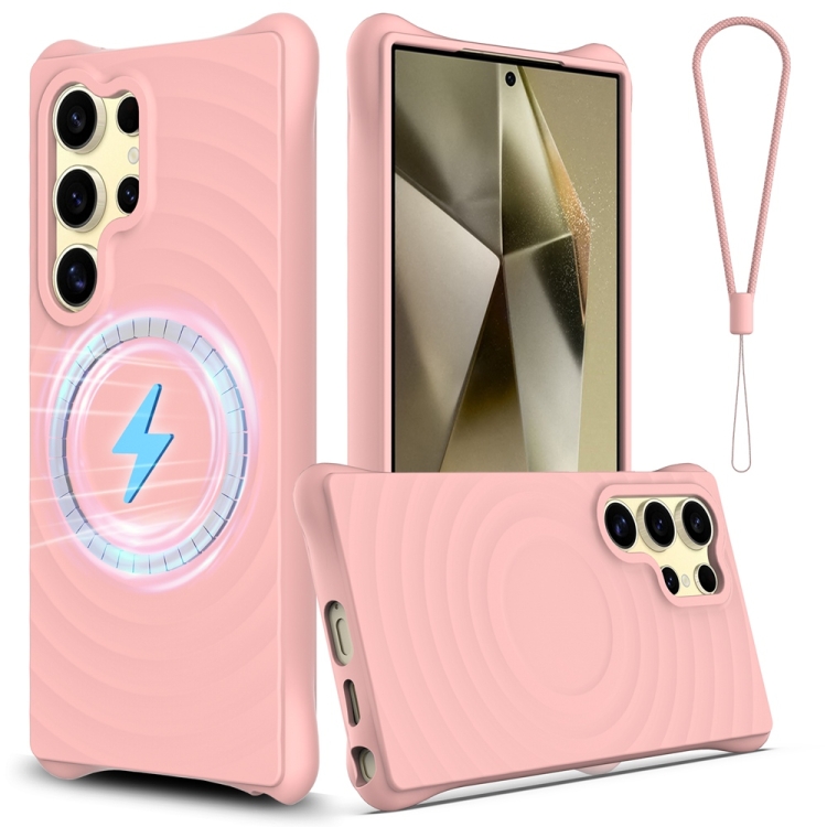 

For Samsung Galaxy S25 Ultra 5G Wave Texture MagSafe Magnetic Liquid Silicone Phone Case(Pink)