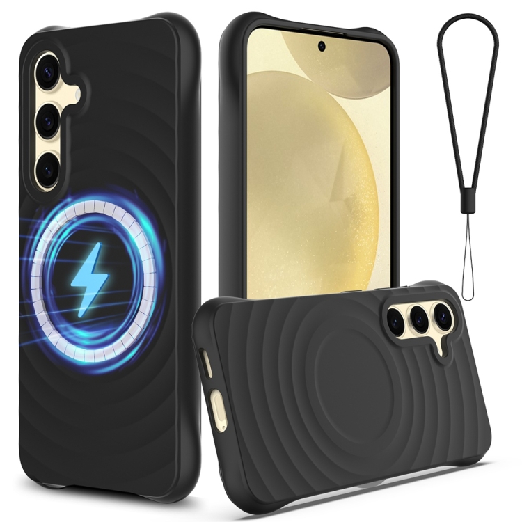 

For Samsung Galaxy S25+ 5G Wave Texture MagSafe Magnetic Liquid Silicone Phone Case(Black)