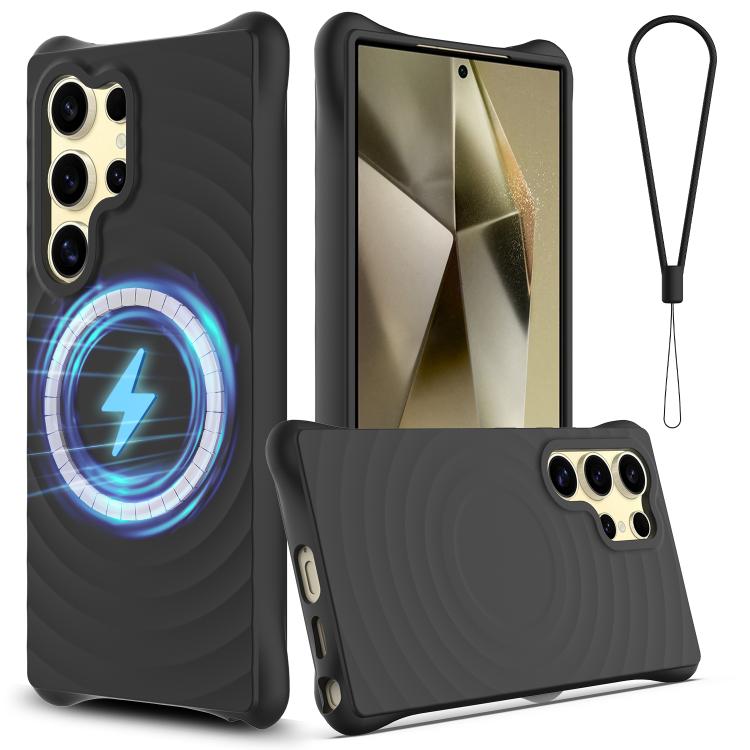 For Samsung Galaxy S26 Ultra 5G Wave Texture MagSafe Magnetic Liquid Silicone Phone Case(Black)