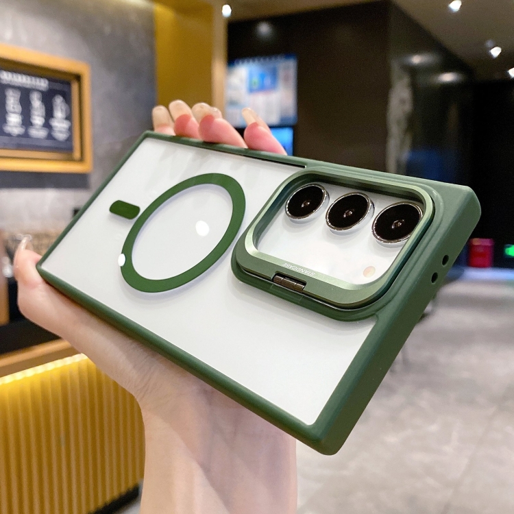

For Samsung Galaxy S23 5G Metal Lens Frame Holder MagSafe Phone Case(Green)
