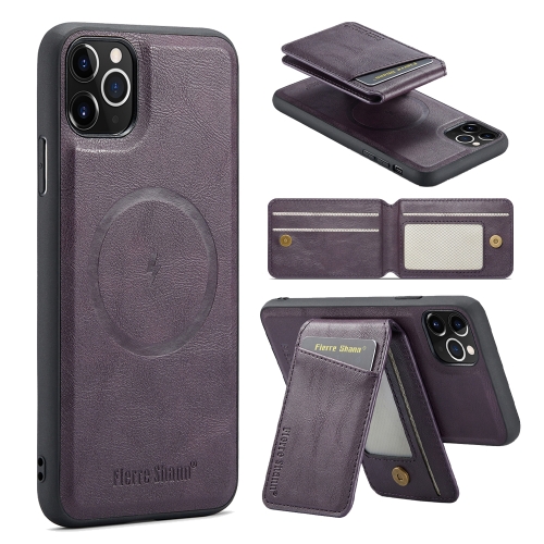 

For iPhone 11 Pro Max Fierre Shann Cowhide Vertical Flip Magnetic Card Holder Phone Case(Purple)