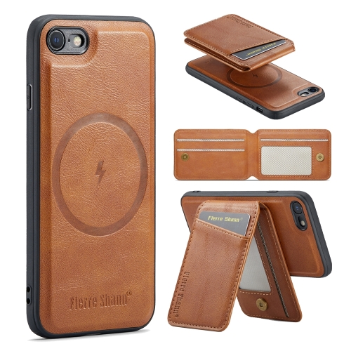 

For iPhone SE 2022 / SE 2020 / 8 / 7 Fierre Shann Oil Wax Cow Leather Magnetic Card Holder Phone Case(Brown)