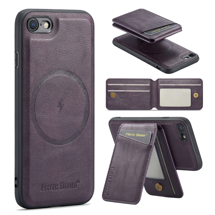

For iPhone SE 2022 / SE 2020 / 8 / 7 Fierre Shann Cowhide Vertical Flip Magnetic Card Holder Phone Case(Purple)