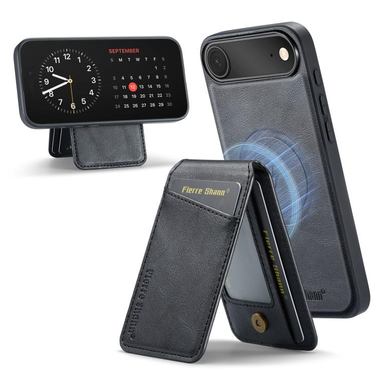 Étui à rabat agnétique vertical en cuir de vache pour iPhone 17 (arron