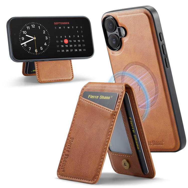 

For iPhone 17 Fierre Shann Cowhide Vertical Flip Magnetic Card Holder Phone Case(Brown)