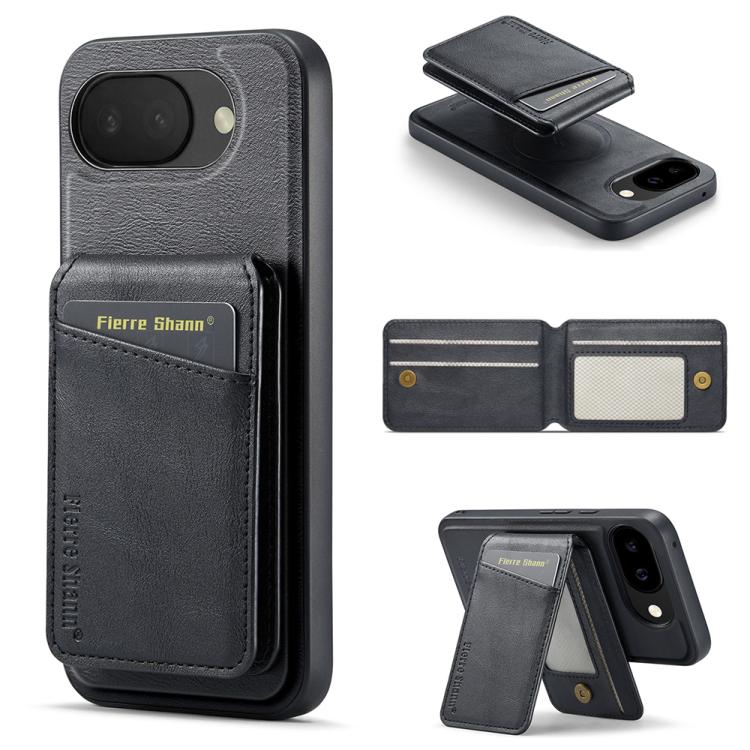 

For Google Pixel 10a Fierre Shann Cowhide Vertical Flip Magnetic Card Holder Phone Case(Black)