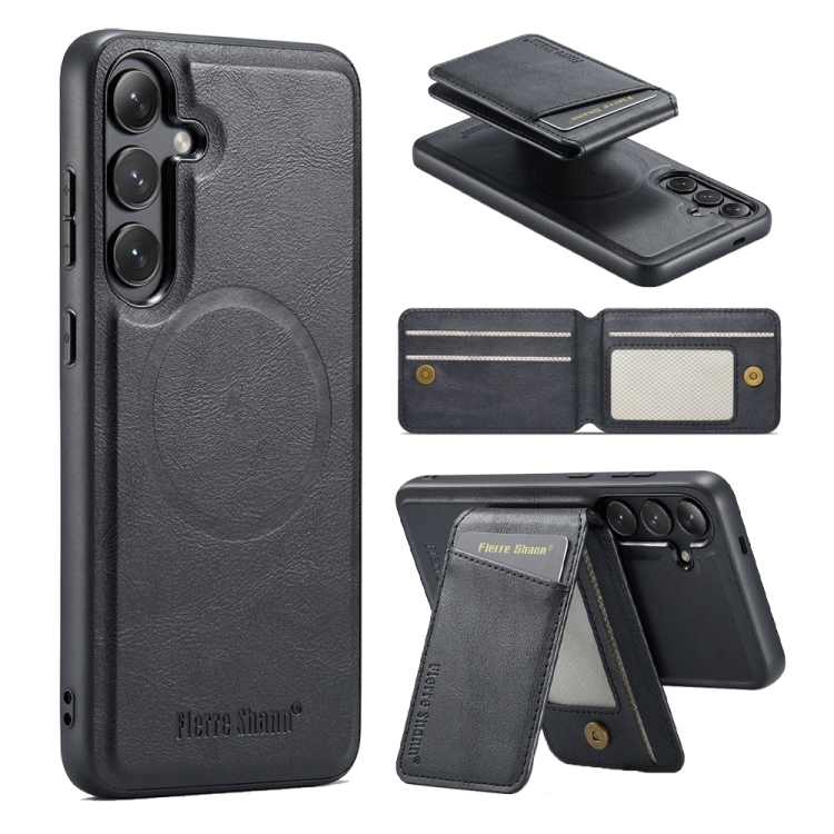 

For Samsung Galaxy S24+ 5G Fierre Shann Cowhide Vertical Flip Magnetic Card Holder Phone Case(Black)