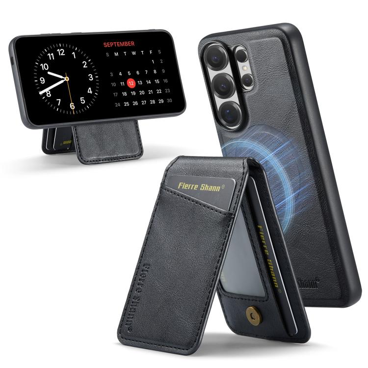 

For Samsung Galaxy S26 Ultra 5G Fierre Shann Cowhide Vertical Flip Magnetic Card Holder Phone Case(Black)