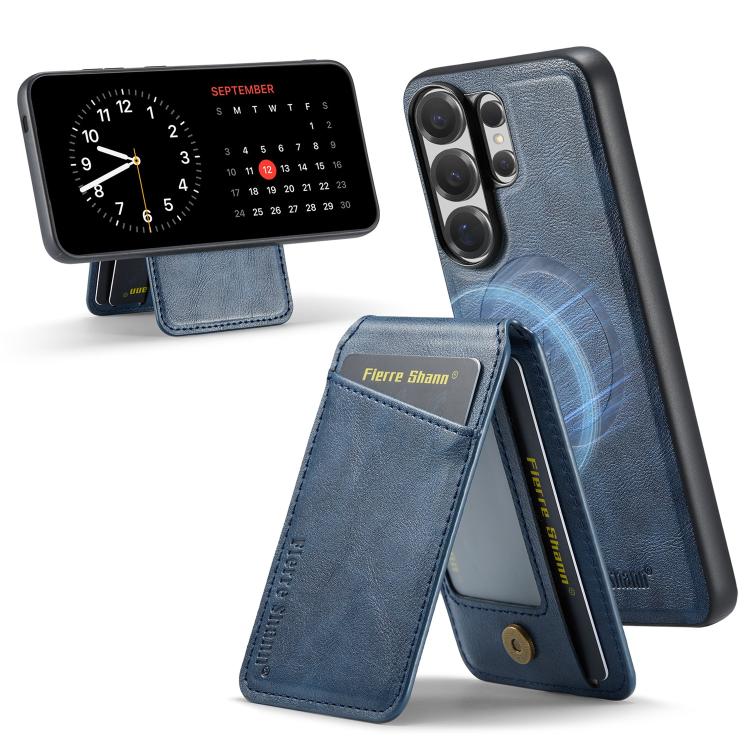 

For Samsung Galaxy S26 Ultra 5G Fierre Shann Cowhide Vertical Flip Magnetic Card Holder Phone Case(Blue)