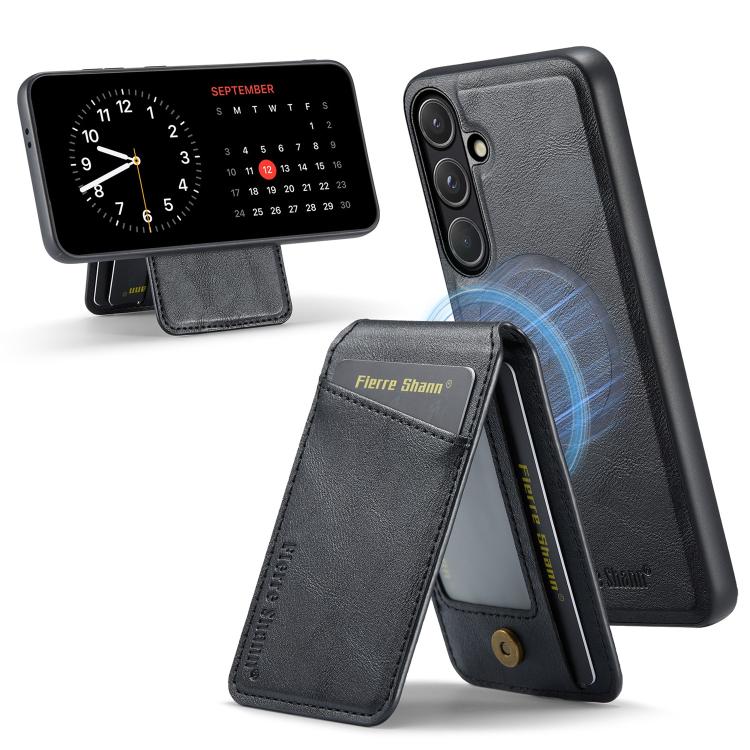 

For Samsung Galaxy S26 5G Fierre Shann Cowhide Vertical Flip Magnetic Card Holder Phone Case(Black)