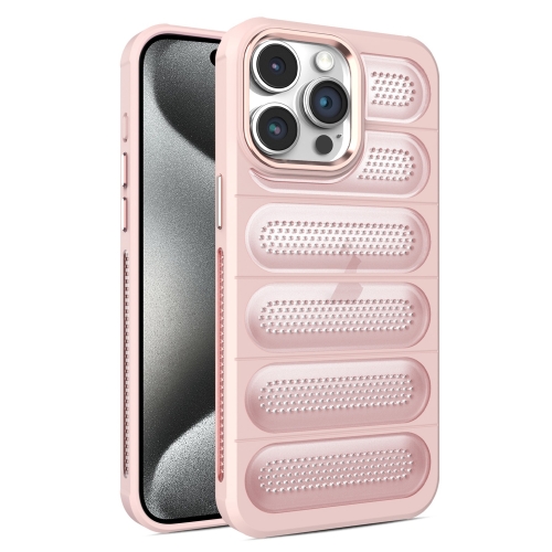 For iPhone 15 Pro Cooling Armor Translucent Mesh Breathable Phone Case(Pink)