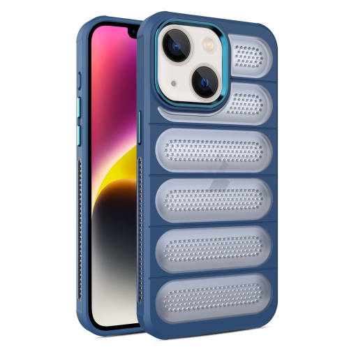 For iPhone 14 Cooling Armor Translucent Mesh Breathable Phone Case(Blue) for iphone 14 pro wheat straw material tpu phone case blue