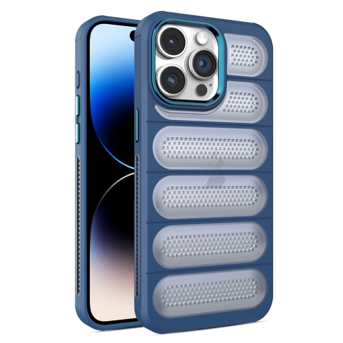 For iPhone 14 Pro Cooling Armor Translucent Mesh Breathable Phone Case(Blue) itop coffee bean cooler 600g roasted coffee beans heat exchanger double layer stainless steel screen mesh rapid heat dissipation