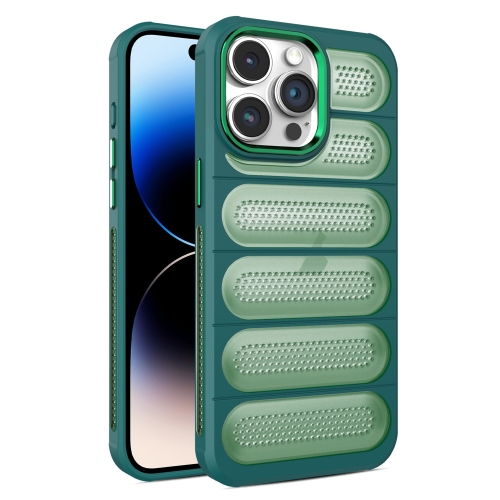 For iPhone 14 Pro Max Cooling Armor Translucent Mesh Breathable Phone Case(Green) for iphone 14 pro max plating magsafe tpu acrylic phone case green