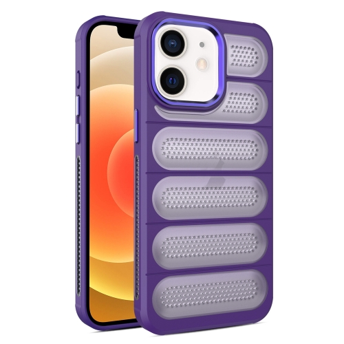 

For iPhone 12 Cooling Armor Translucent Mesh Breathable Phone Case(Purple)