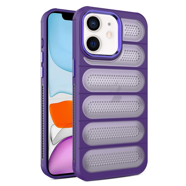 

For iPhone 11 Cooling Armor Translucent Mesh Breathable Phone Case(Purple)