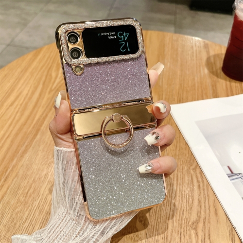 

For Samsung Galaxy Z Flip4 5G Electroplated PC Starry Sky Glitter Shockproof Phone Case with Ring(Purple)