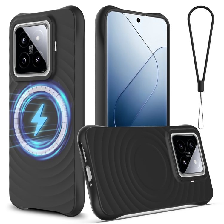 

For Xiaomi 14 Pro Wave Texture MagSafe Magnetic Liquid Silicone Phone Case(Black)