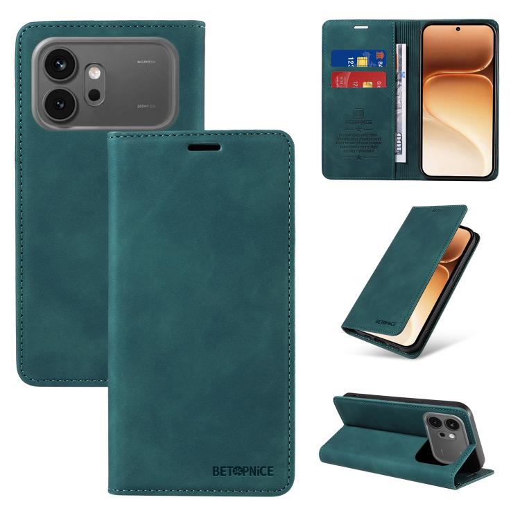 

For Honor 600 Global / 600 Pro Global BETOPNICE Suction RFID Anti-theft Leather Phone Case(Green)