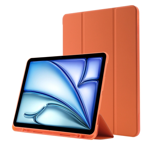 

For iPad Air 11 2024 Skin Feel Tri-fold Leather Tablet Case with Pen Slot(Orange)