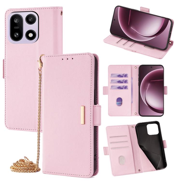 

For OnePlus 15 Crossbody Chain Leather Phone Case(Pink)