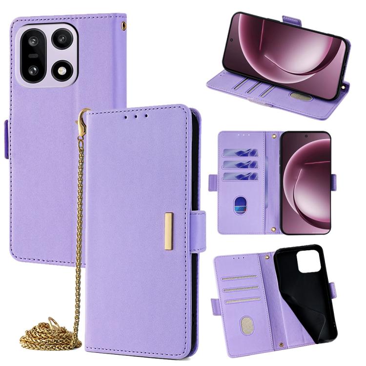 

For OnePlus 15 Crossbody Chain Leather Phone Case(Purple)