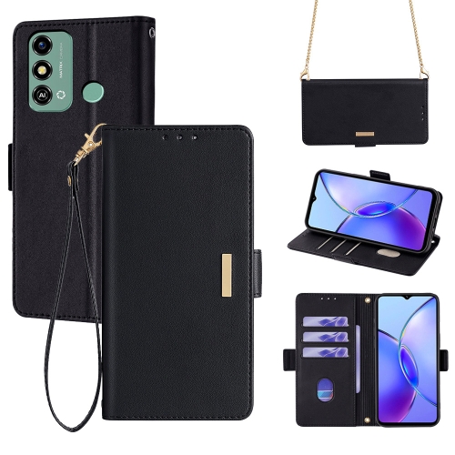 

For ZTE Blade A53 4G Crossbody Chain Leather Phone Case(Black)